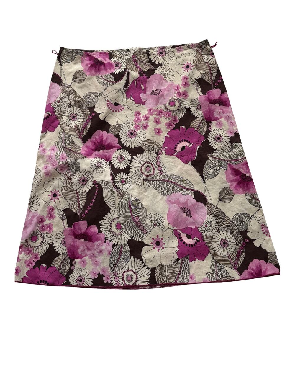 Y2K Floral A-Line Skirt Women's 9 Pink Brown Heart Soul